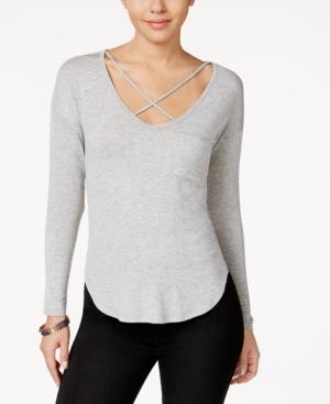 Belle Du Jour Juniors' Crisscross V-neck Top