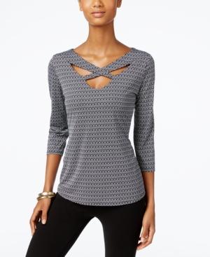 Ny Collection Printed Cutout Top