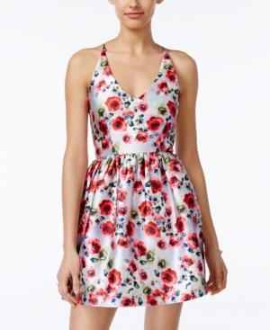 Teeze Me Juniors' Printed Crisscross Fit & Flare Dress