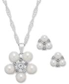 Charter Club Silver-tone Imitation Pearl Cluster Pendant Necklace And Earrings
