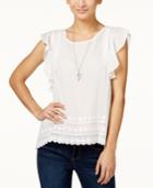 Jessica Simpson Tamara Flutter-sleeve Eyelet Top