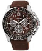 Seiko Men's Chronograph Solar Brown Leather Strap Watch 44mm Ssc279