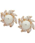 Anne Klein Gold-tone Crystal & Imitation Pearl E-z Comfort Clip-on Halo Stud Earrings