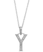 14k White Gold Necklace, Diamond Accent Letter Y