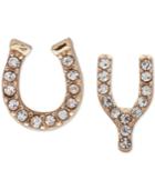 Lonna & Lilly Gold-tone Pave Luck Mismatch Stud Earrings