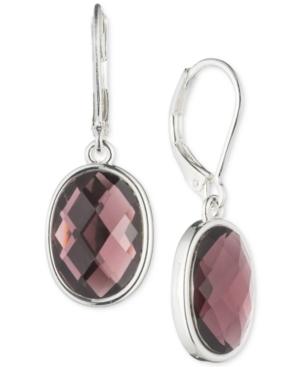 Anne Klein Silver-tone Purple Stone Drop Earrings