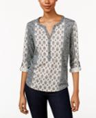 Style & Co Petite Printed Split-neck Top, Only At Macy's