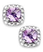 Victoria Townsend Sterling Silver Earrings, Amethyst (1-1/5 Ct. T.w.) And Diamond Accent Cushion-cut Stud Earrings