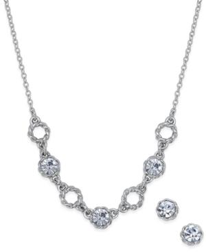 Charter Club Silver-tone Crystal Collar Necklace And Matching Crystal Stud Earrings
