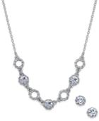 Charter Club Silver-tone Crystal Collar Necklace And Matching Crystal Stud Earrings