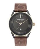 Kenneth Cole New York Men's Kam Stripe Brown Leather Strap Watch 42mm