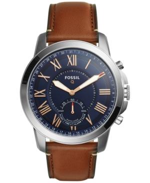 Fossil Q Men's Grant Saddle Brown Leather Strap Hybrid Smart Watch 44mm Ftw1122