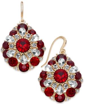 Charter Club Gold-tone Clear & Red Crystal Cluster Drop Earrings, Created For Macy's