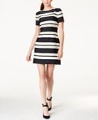 Vince Camuto Jewel-neck Striped Shift Dress