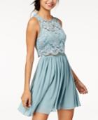 City Studios Juniors' Lace Popover Fit & Flare Dress