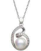 Cultured Freshwater Pearl (8mm) And Diamond Accent Pendant Necklace In Sterling Silver