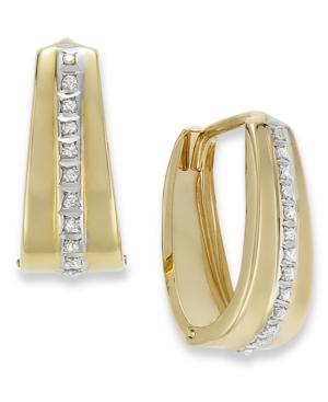 14k Gold Earrings, Diamond Accent Oval Hoop Earrings