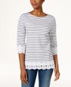 Charter Club Cotton Striped Crochet-trim Tunic, Only At Macy's