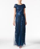 Adrianna Papell Damask Sequined Bow Sash Gown