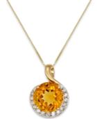 Citrine (3-1/2 Ct. T.w.) And Diamond (1/6 Ct. T.w.) Pendant Necklace In 14k Gold