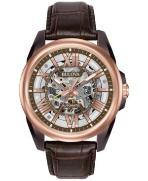 Bulova Men's Automatic Chronograph Precisionist Brown Leather Strap Watch 45mm 98a165