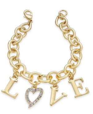 Thalia Sodi Gold-tone Pave Heart Love Charm Bracelet, Only At Macy's
