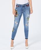 Guess Embroidered Plaid-pocket Distressed Skinny Jeans