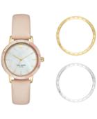 Kate Spade New York Women's Scallop Beige Leather Strap Watch Box Set 34mm