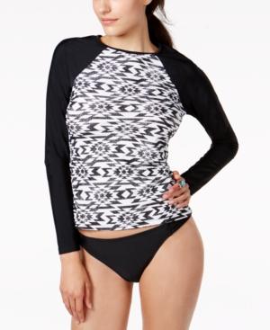 Hula Honey Good Vibes Printed Long-sleeve Rash Guard Women's Swimsuit