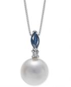 Cultured Freshwater Pearl (7-1/2mm), Sapphire (1/4 Ct. T.w.) & Diamond Accent 18 Pendant Necklace In 14k White Gold