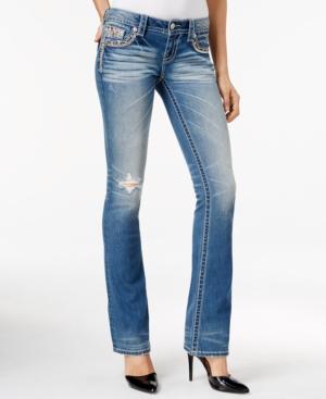 Miss Me Ripped Embroidered Medium Blue Wash Bootcut Jeans