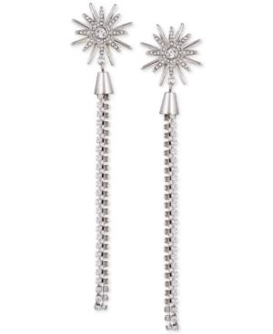 Guess Silver-tone Crystal Starburst Linear Drop Earrings
