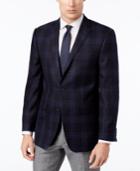 Vince Camuto Men's Slim-fit Navy Windowpane Plaid Wool Sport Coat