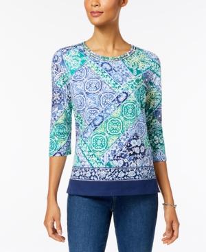Alfred Dunner Montego Bay Printed Embellished Knit Top
