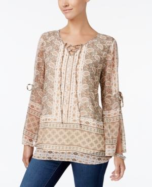 Style & Co Printed Lace-up Tunic, Created For Macy's
