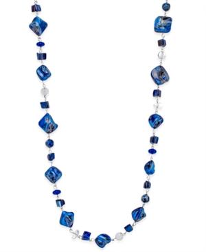 Inc International Concepts Silver-tone Blue Bead Extra Long Length Necklace, Only At Macy's