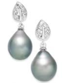 Cultured Tahitian Black Pearl (10mm) & Diamond (1/8 Ct. T.w.) Drop Earrings In 14k White Gold (also In White Cultured Pearl)