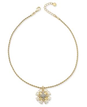 Charter Club Gold-tone Pave & Imitation Pearl Flower Pendant Necklace, Only At Macy's