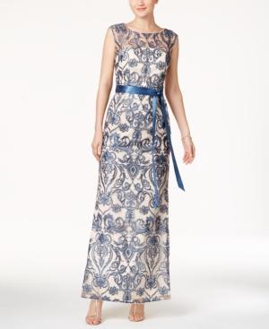 Adrianna Papell Embroidered A-line Gown