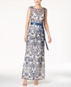 Adrianna Papell Embroidered A-line Gown