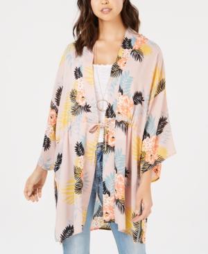 Say What? Juniors' Tie-front Bouquet-print Kimono