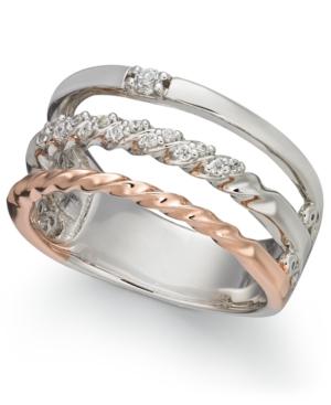 Diamond Stack Look Ring (1/8 Ct. T.w.) In 14k White & Rose Gold