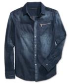 Sean John Men's Long-sleeve Zip-pocket Denim Shirt