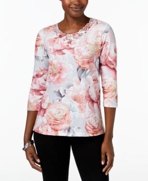Alfred Dunner Lakeshore Drive Printed Lace-trimmed Top
