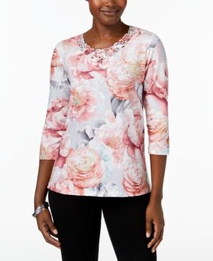 Alfred Dunner Lakeshore Drive Printed Lace-trimmed Top
