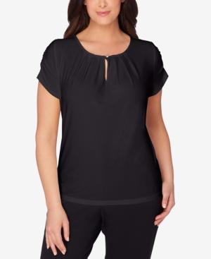 Tahari Asl Plus Size Pleated Keyhole Top