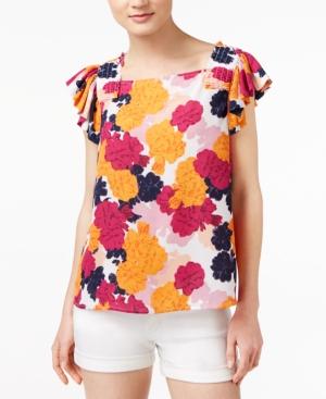 Maison Jules Floral-print Flutter-sleeve Top, Only At Macy's