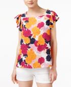 Maison Jules Floral-print Flutter-sleeve Top, Only At Macy's