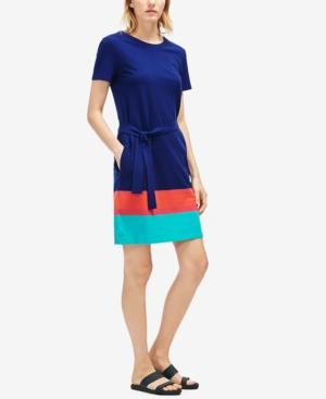Lacoste Cotton Colorblocked Belted T-shirt Dress