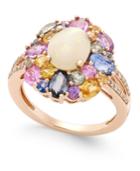 Opal (1 Ct. T.w.), Multi-sapphire (3 Ct. T.w.) And Diamond (1/10 Ct. T.w.) Ring In 14k Rose Gold